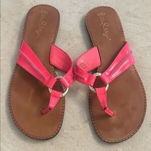Lilly Pulitzer McKim Sandals PROSECCO Pink Leather Thong Shoes Size 7